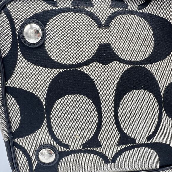 Coach Signature Stripe Framed Carryall Satchel Tote No F13533 Silver Black White - Picture 9 of 16